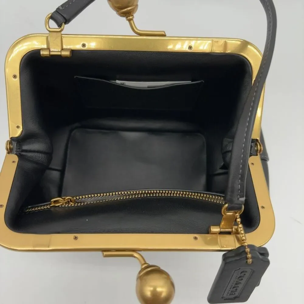 Coach Black Leather Mini Frame Bag with Gold Hardware